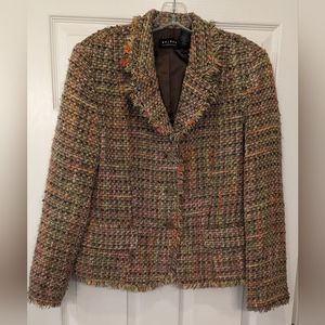 LIZ CLAIBORNE AXCESS tweed three button closure jacket blazer multicolor 10